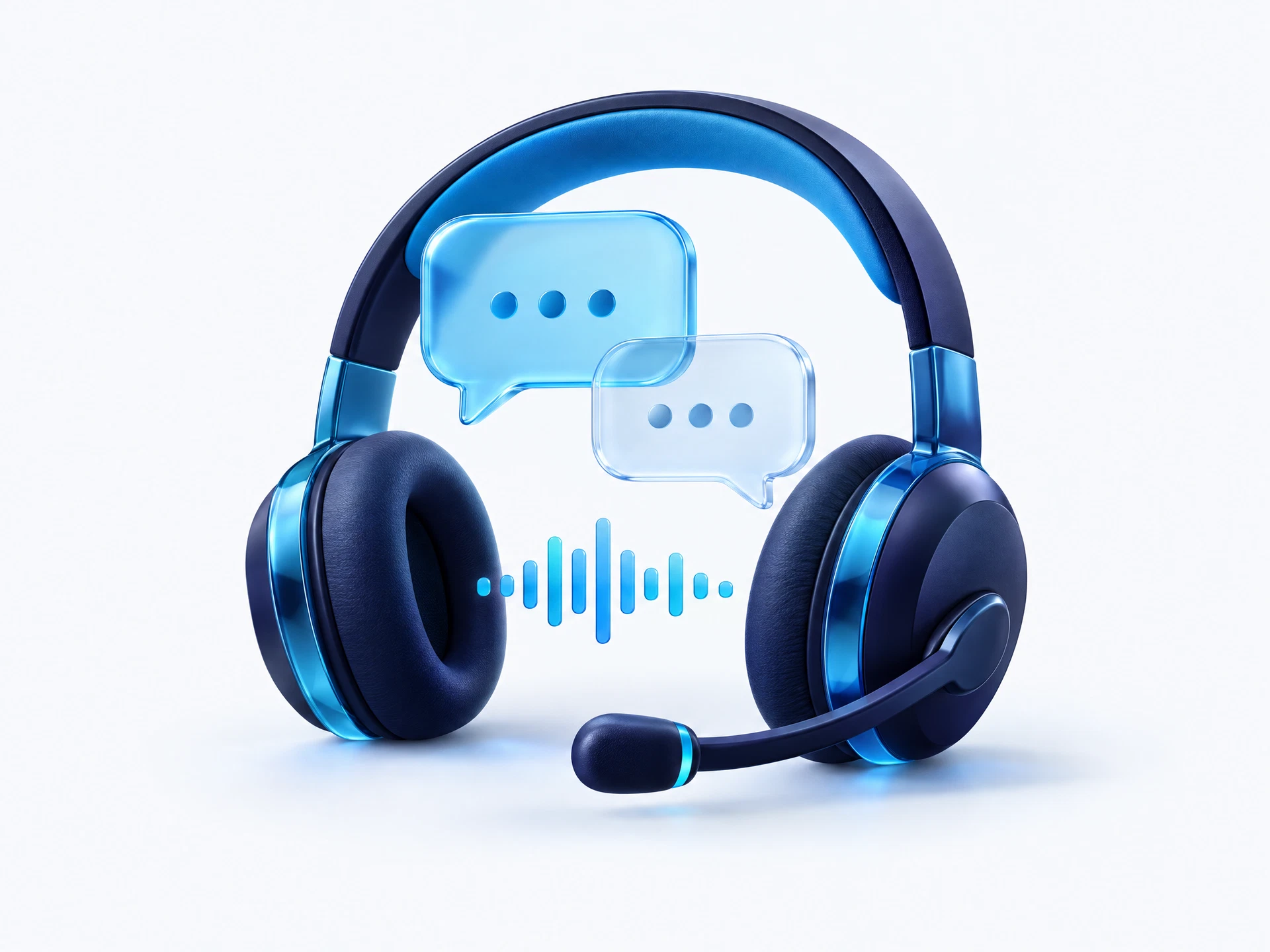 AI Sales Employee illustration with a headset and conversation forms