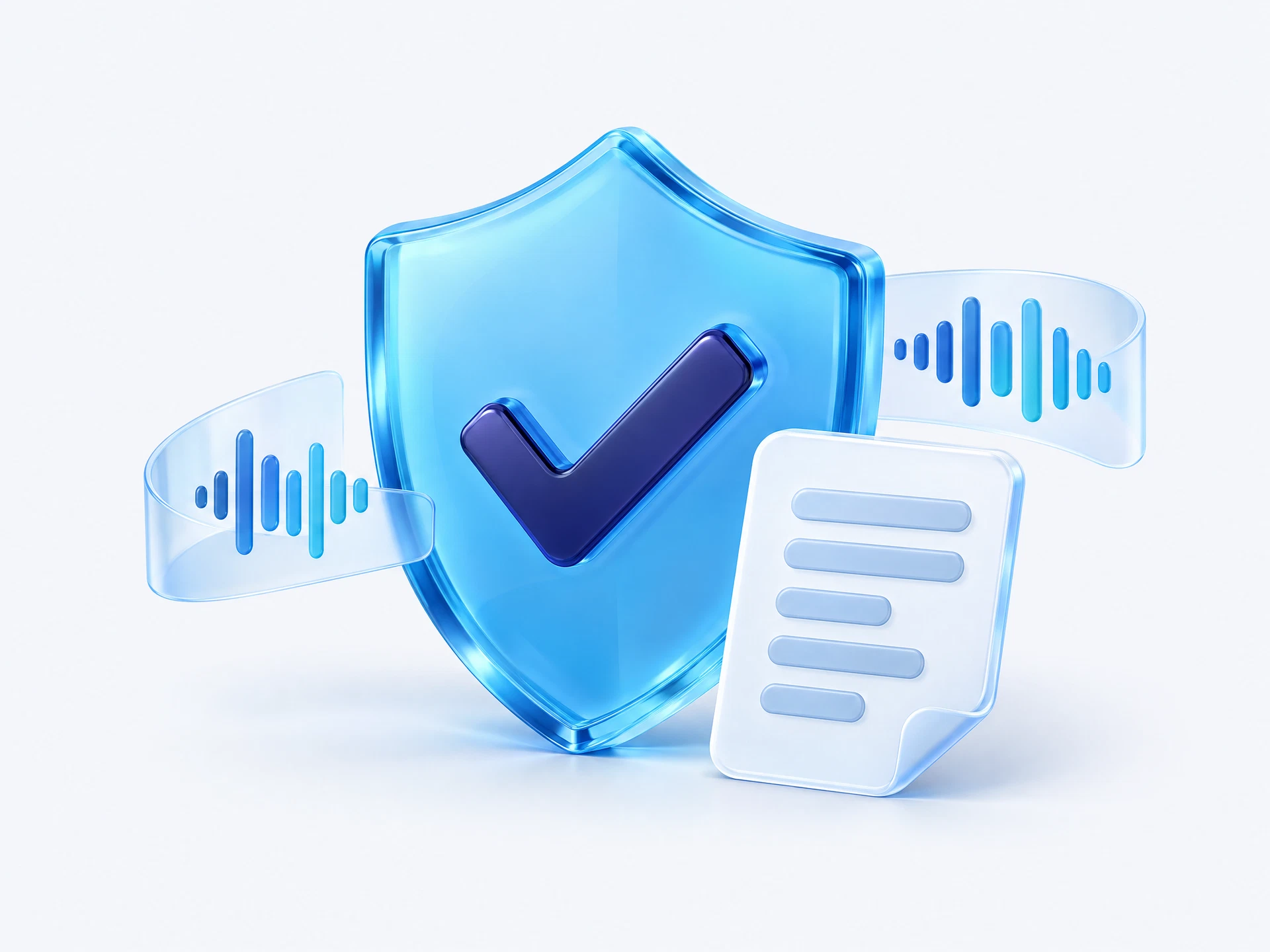 AI Quality Assurance Employee illustration with a review shield and call waveforms